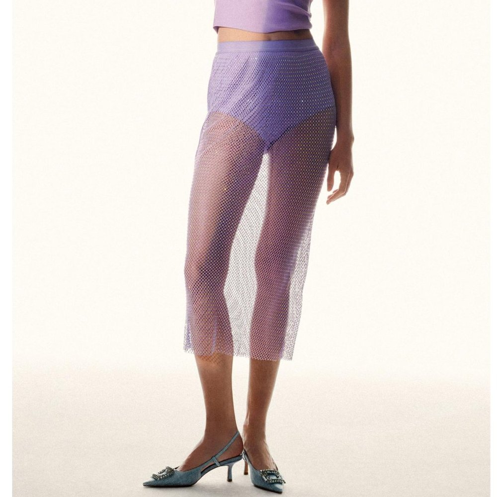 Anthropologie Sunday in Brooklyn Sequin Mesh Midi Skirt Purple - XL